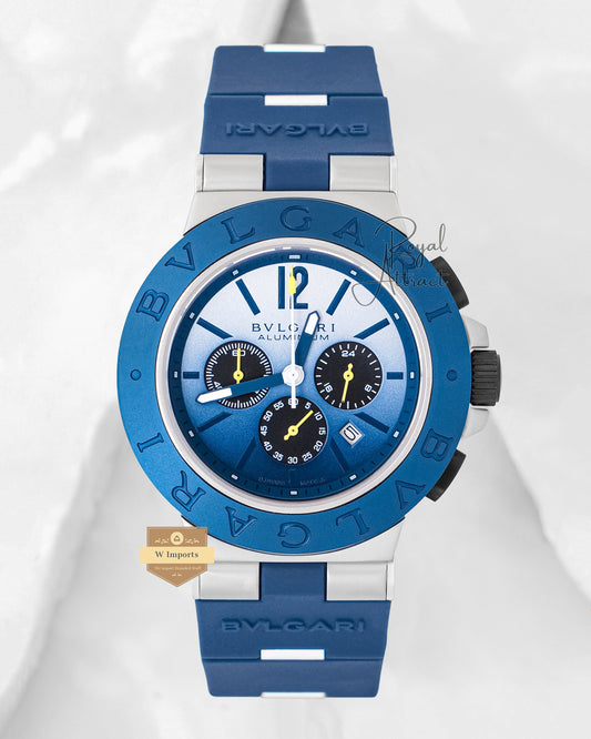 Latest Collection Chronograph Silver Matt Case With Blue Dial & Rubber Strap