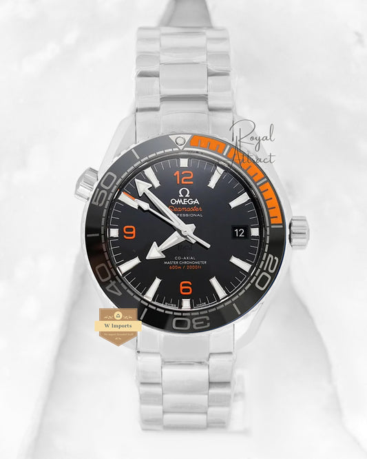 Latest Collection Silver With Black Dial Orange Accent Automatic Chain Watch