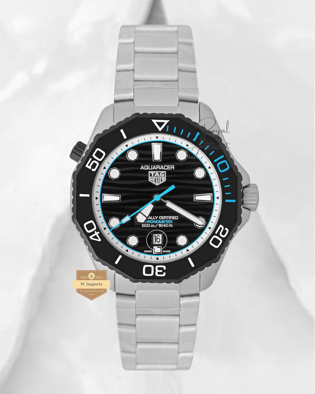 Latest Collection Silver With Black Dial Blue Accent Automatic Chain Watch