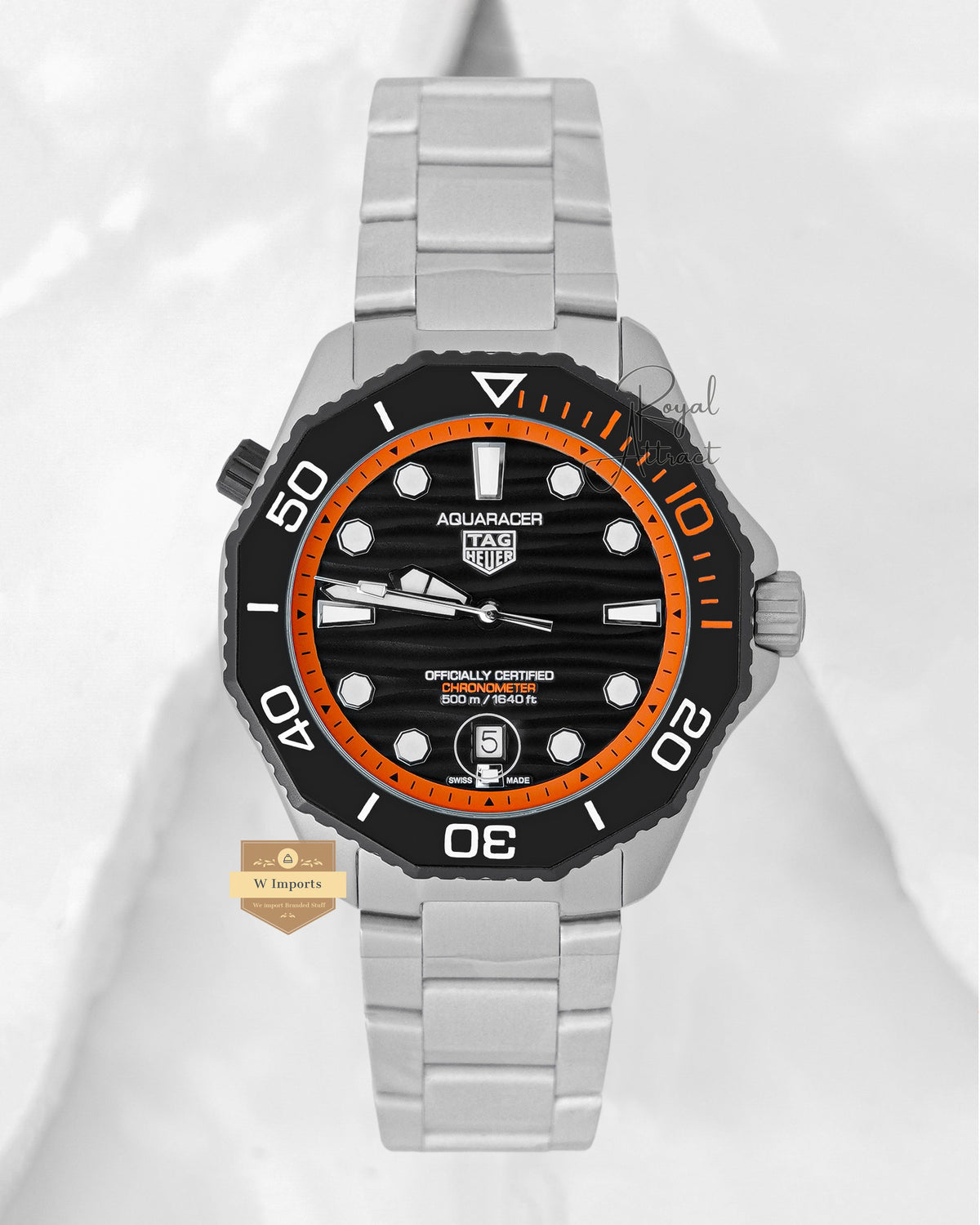 Latest Collection Silver With Black Dial Orange Accent Automatic Chain Watch