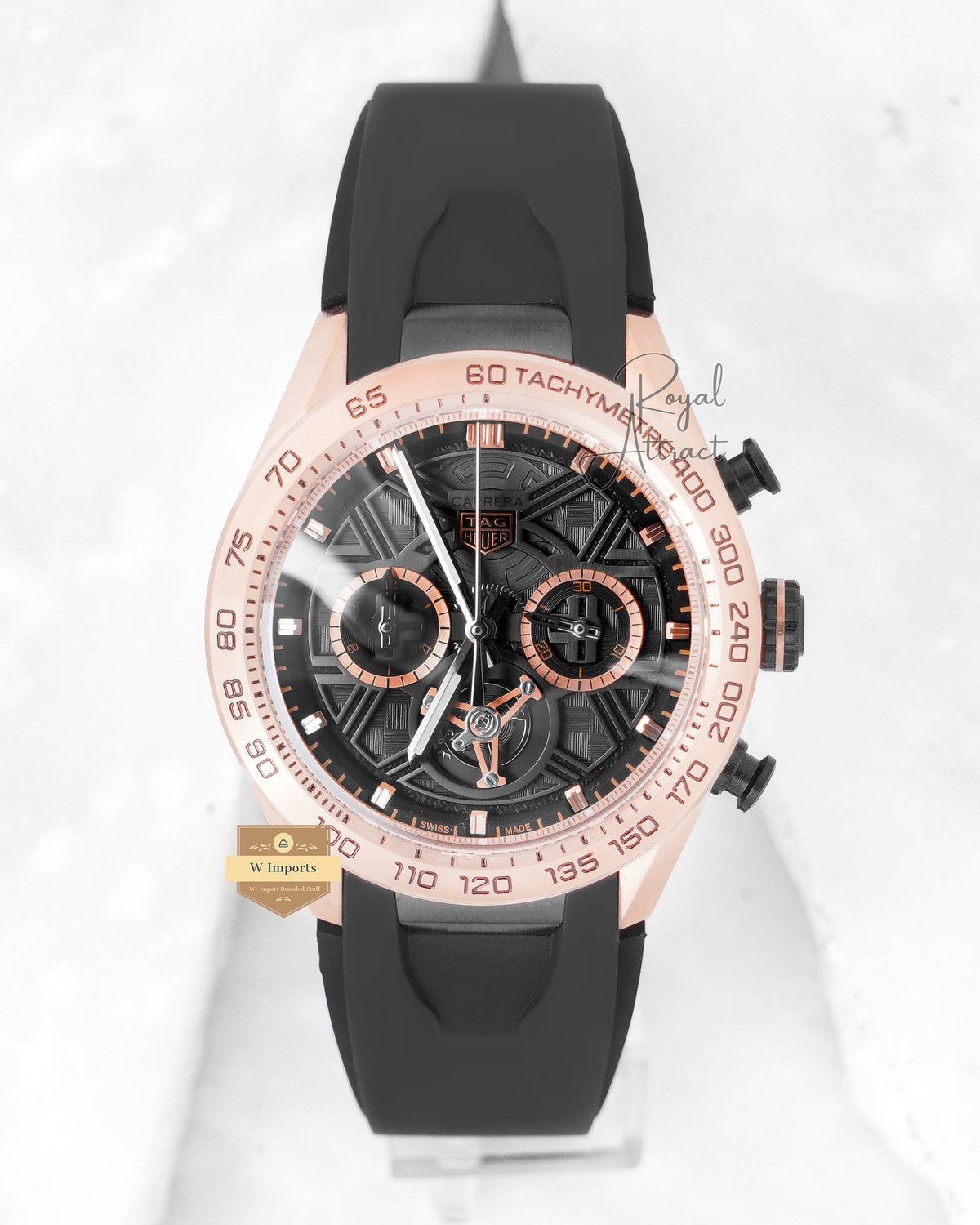 Latest Collection Chronograph Rose Gold Case & Skeleton Dial With Rubber Strap