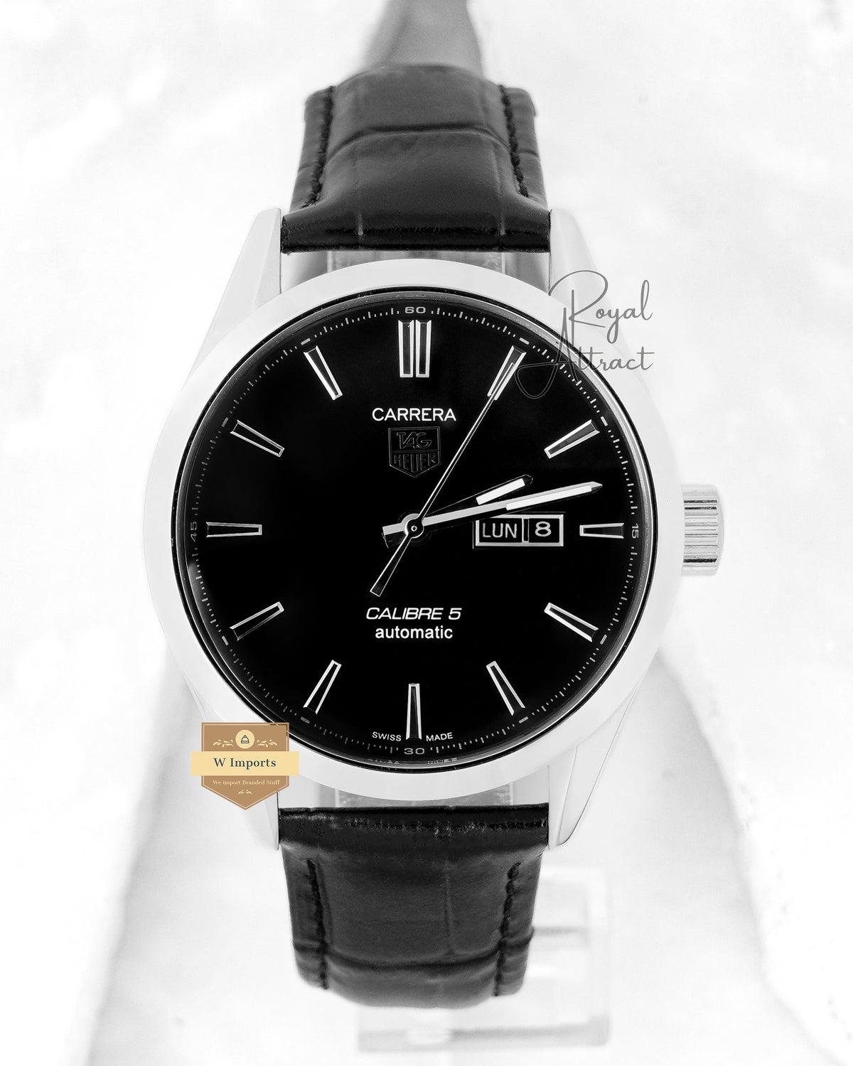 Latest Collection Silver Case With Black Dial Leather Strap Automatic Watch For Men