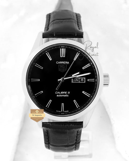 Latest Collection Silver Case With Black Dial Leather Strap Automatic Watch For Men