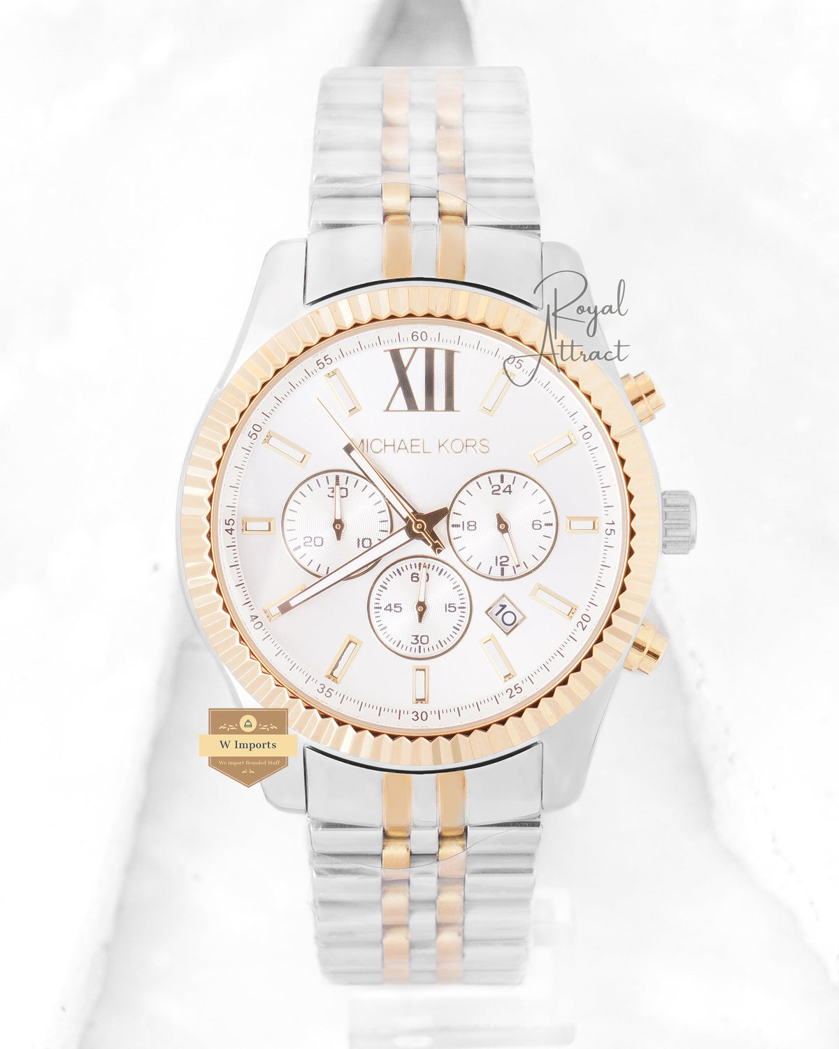 Latest Collection Chronograph Two Tone Yellow Gold With White Dial Chain Watch