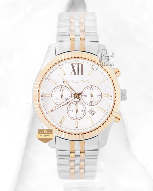Latest Collection Chronograph Two Tone Yellow Gold With White Dial Chain Watch