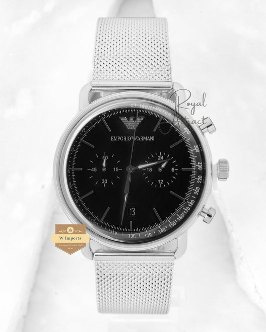 Latest Collection Chronograph Silver With Black Dial Chain Watch For Men