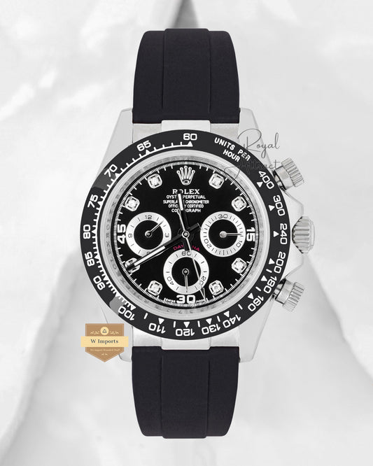 Latest Collection Chronograph 40 Silver Case With Black Dial Rubber Strap V3 Made