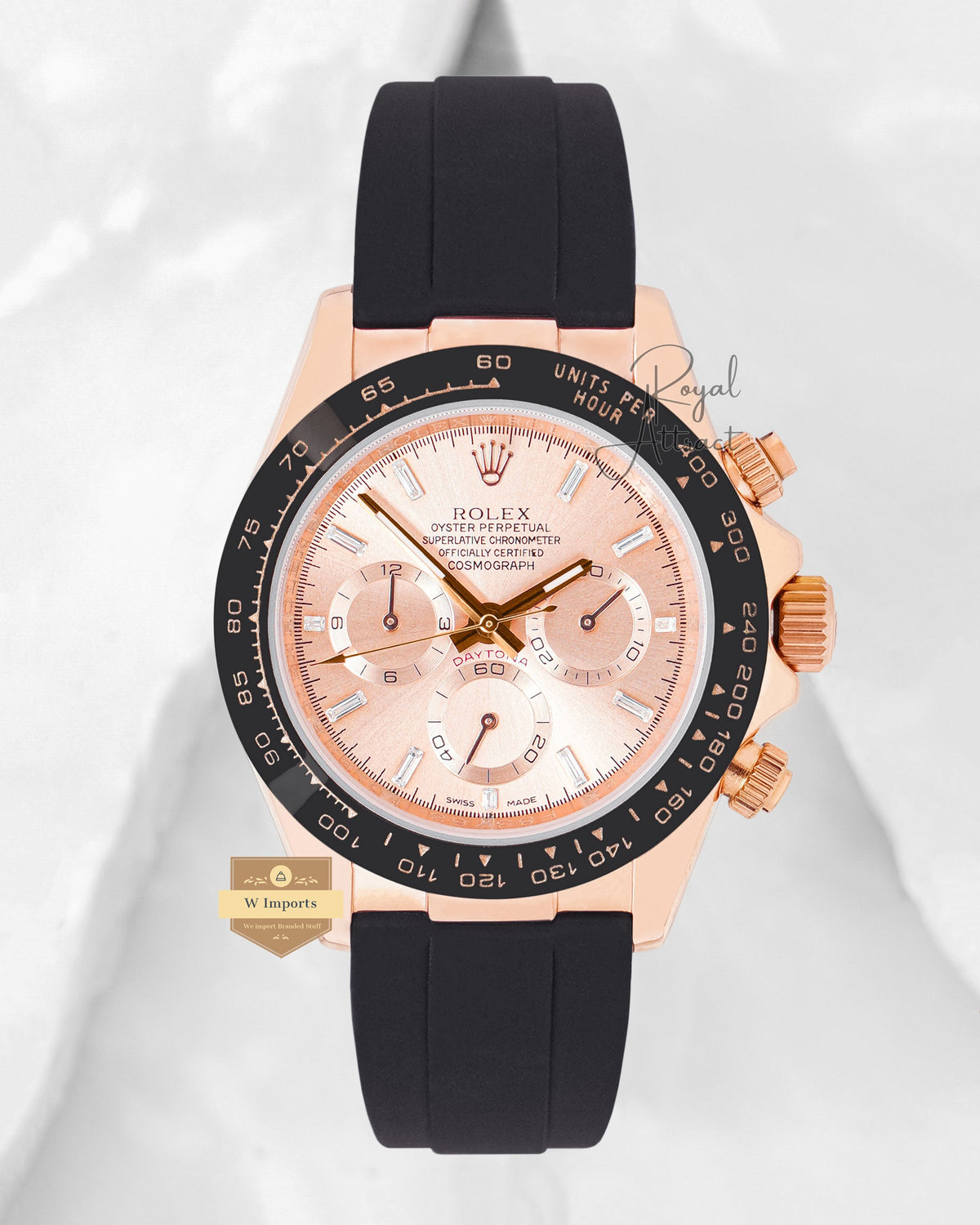 Latest Collection Chronograph 40 Rose Gold Case With Ceramic Bezel & Black Rubber Strap V3 Made