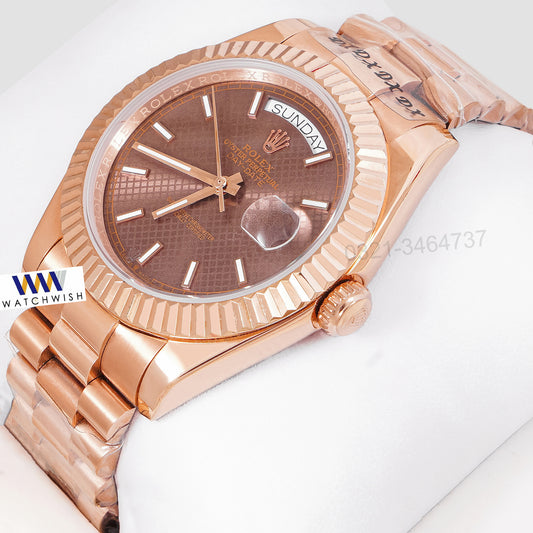 LATEST COLLECTION 40 ROSE GOLD WITH BROWN DIAL FLUTED BEZEL ZR FACTORY