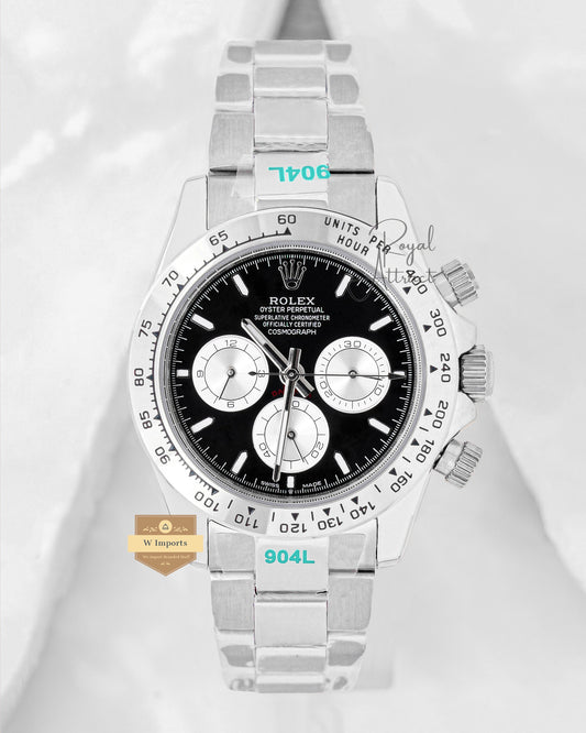 Latest Collection Chronograph 40 Silver With Black Dial Chain Watch V3 Factory