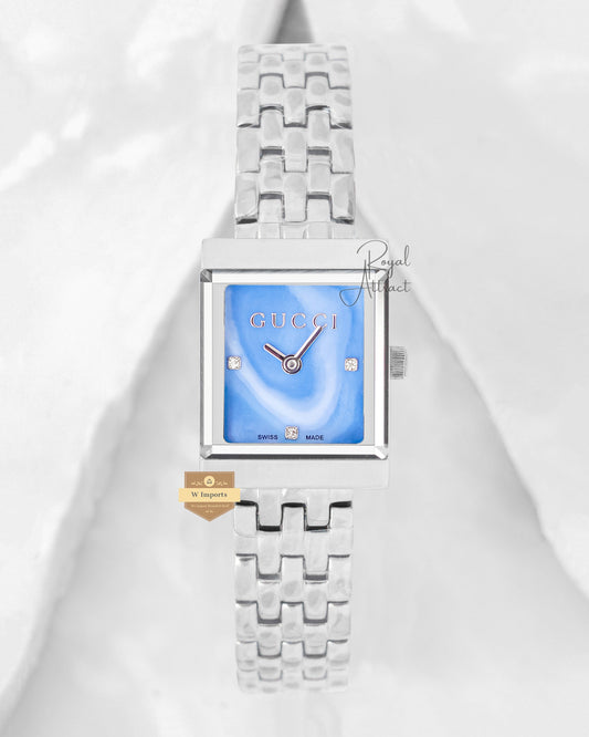 Latest Collection Silver With Blue Marble Dial Bracelet Ladies Watch