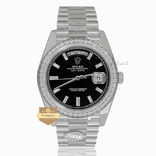 Latest Collection 40 Silver With Black Dial & Stone Bezel Automatic Watch EW Made