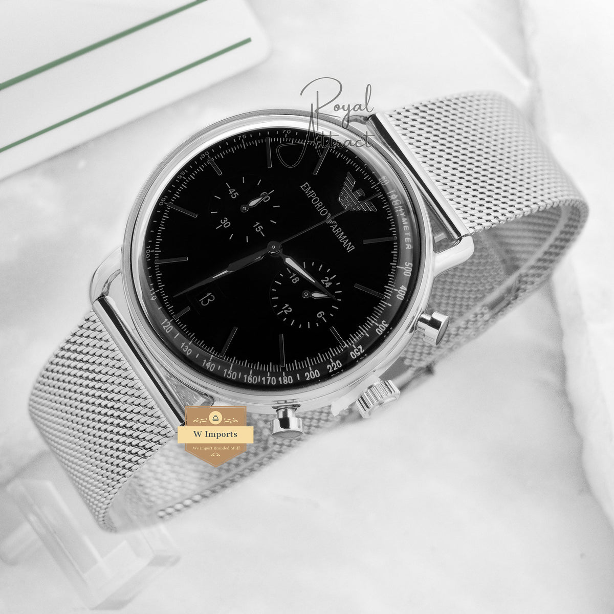 Latest Collection Chronograph Silver With Black Dial Chain Watch For Men
