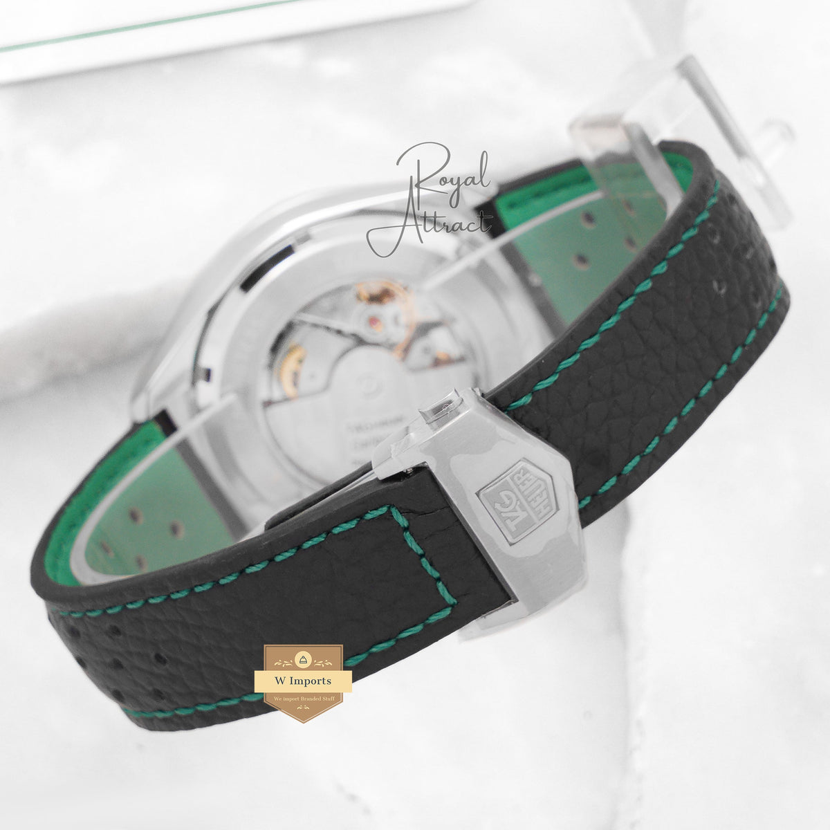 Latest Collection Silver Case With Sea Green Dial Leather Strap Automatic Watch For Men
