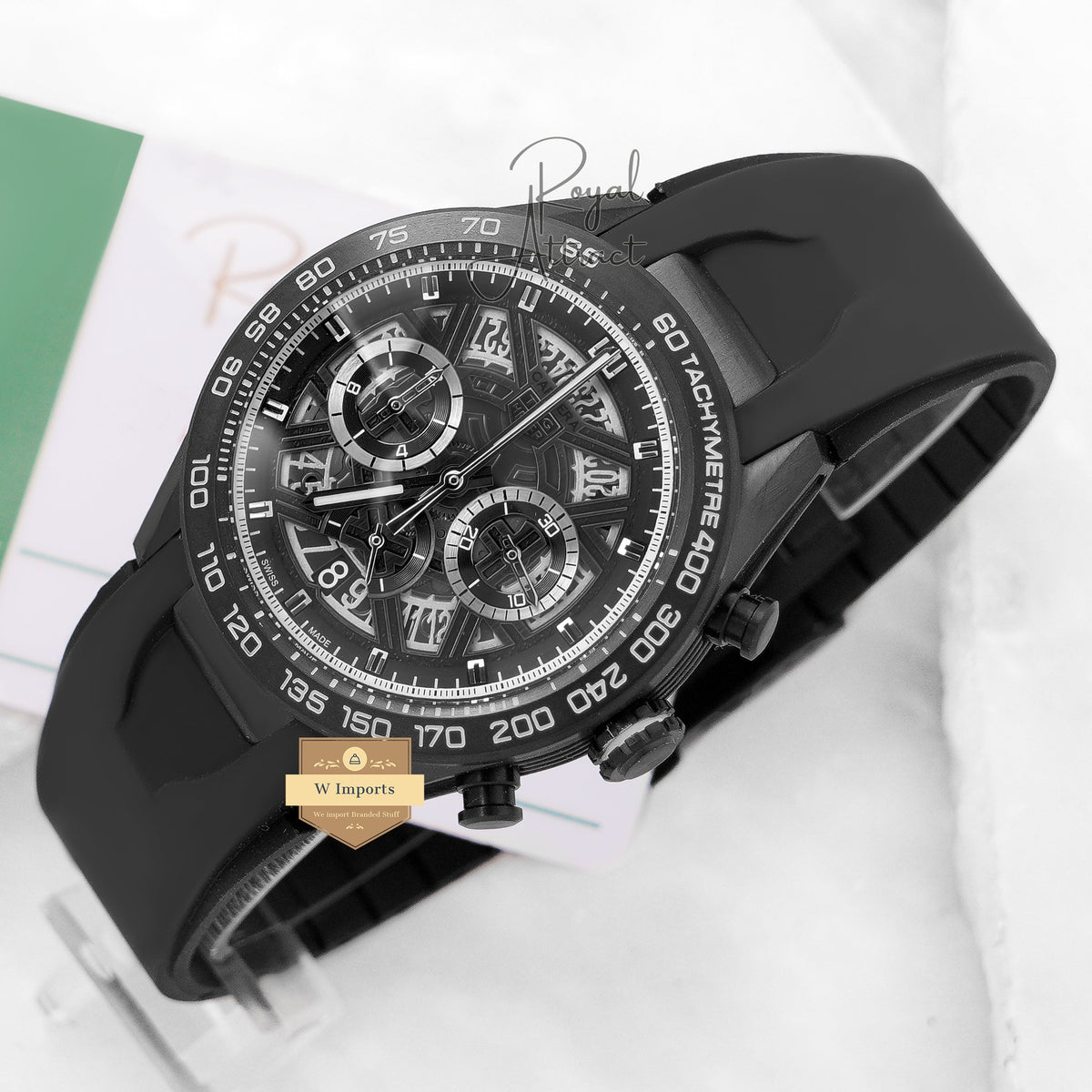Latest Collection Chronograph All Black Case & Skeleton Dial With Rubber Strap