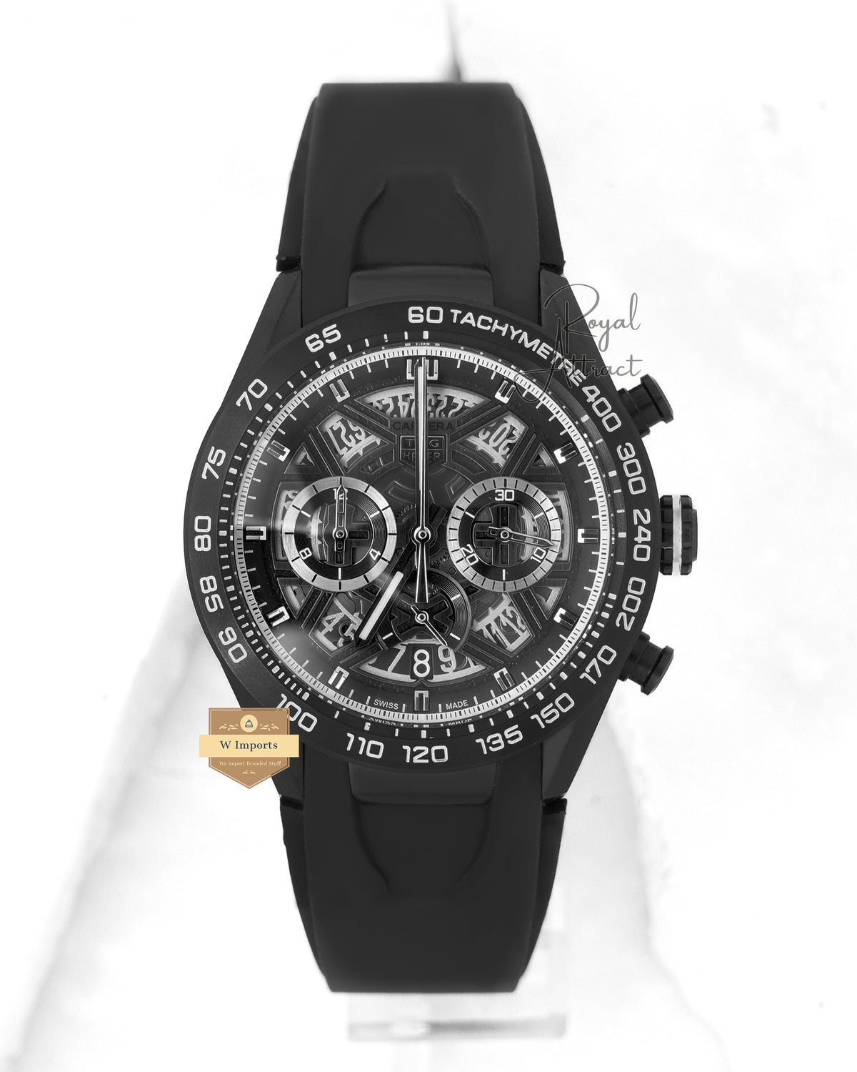 Latest Collection Chronograph All Black Case & Skeleton Dial With Rubber Strap