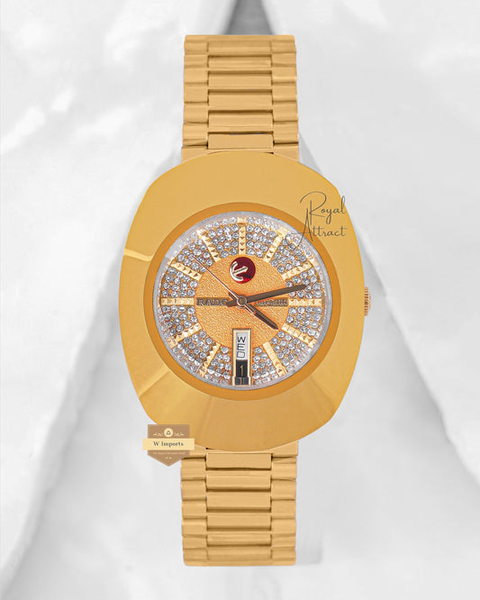 Latest Collection Yellow Gold With Stone Dial Chain Watch