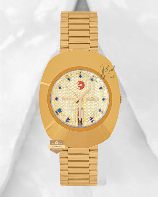 Latest Collection Yellow Gold With Stone Dial Chain Watch For Men