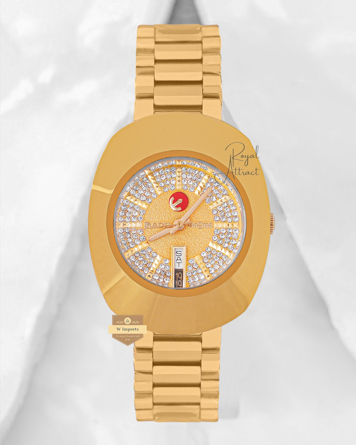 Latest Collection Yellow Gold With Stone Dial Chain Watch