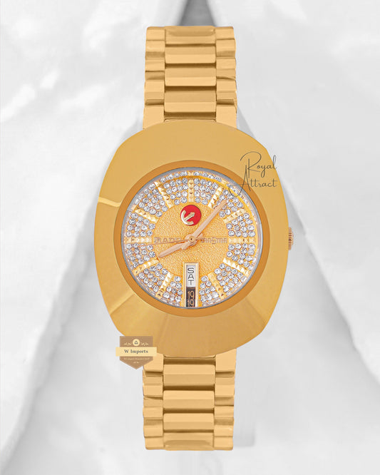 Latest Collection Yellow Gold With Stone Dial Chain Watch