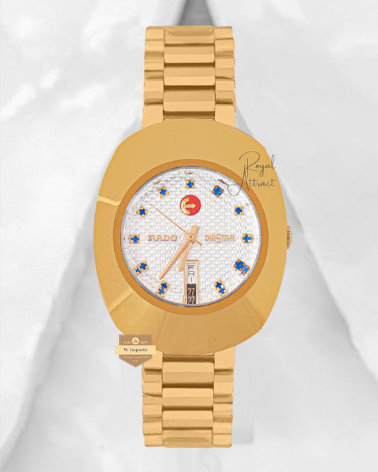 Latest Collection Yellow Gold With Stone Dial Chain Watch For Men