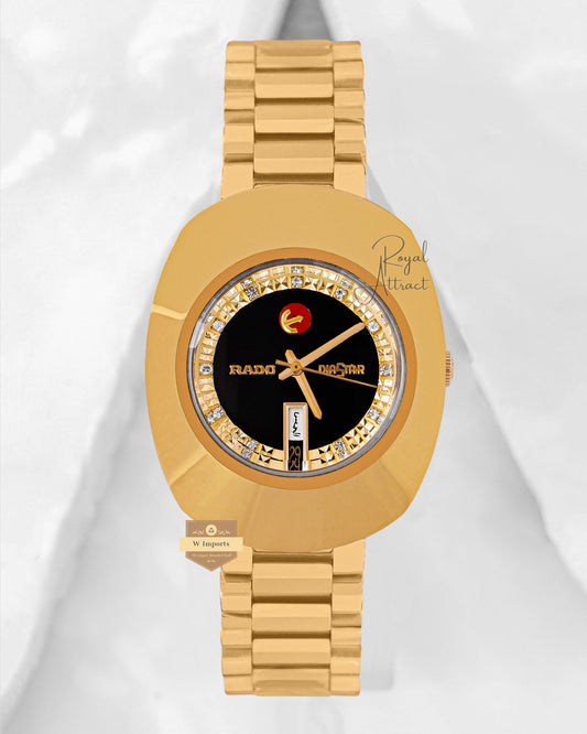 Latest Collection Yellow Gold With Stone Dial Chain Men's Watch