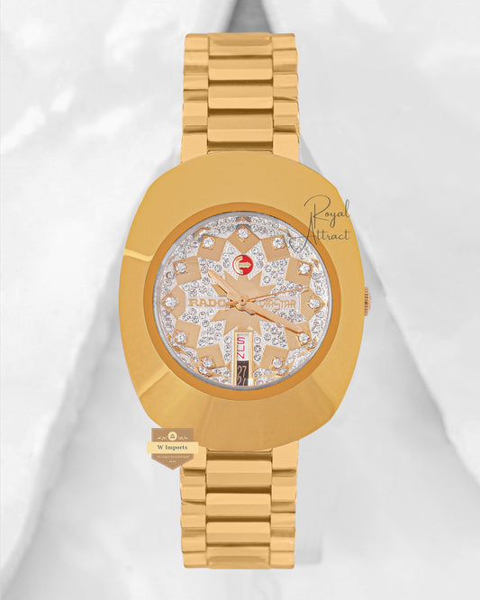Latest Collection Yellow Gold With Stone Dial Chain Men's Watch