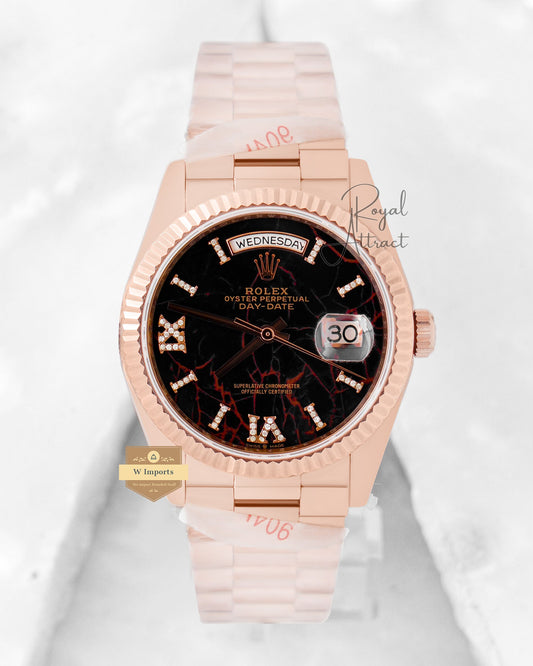 Premium Collection 36 Rose Gold With Black Storm Dial &  Automatic Watch Gs Made