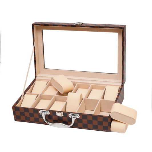 L V Brown Leather Watch Organizer 12x