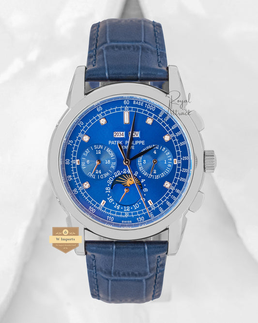 Latest Collection Chronograph Silver Case With Blue Dial & Leather Strap