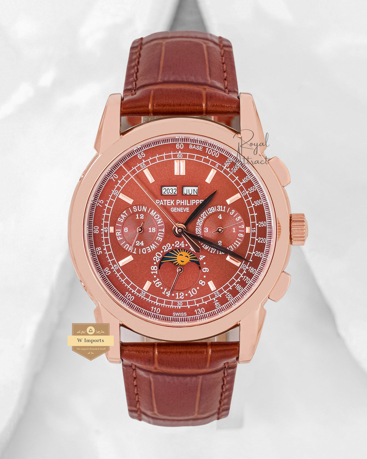 Latest Collection Chronograph Rose Gold Case With Brown Dial & Leather Strap