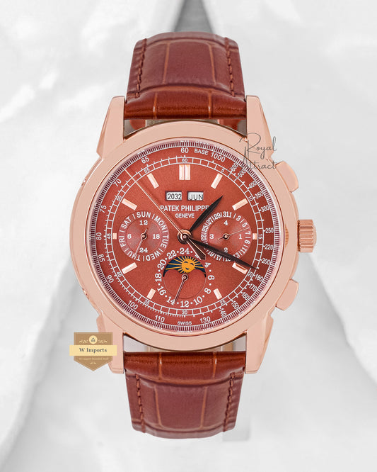 Latest Collection Chronograph Rose Gold Case With Brown Dial & Leather Strap