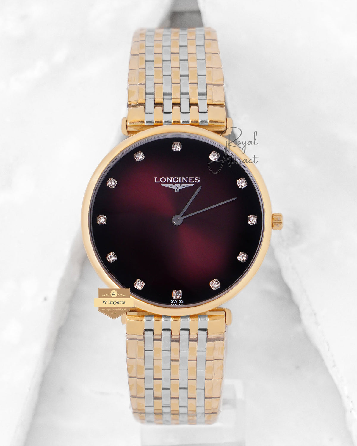 Latest Collection Two Tone Yellow Gold With Maroon Dial Watch For Men
