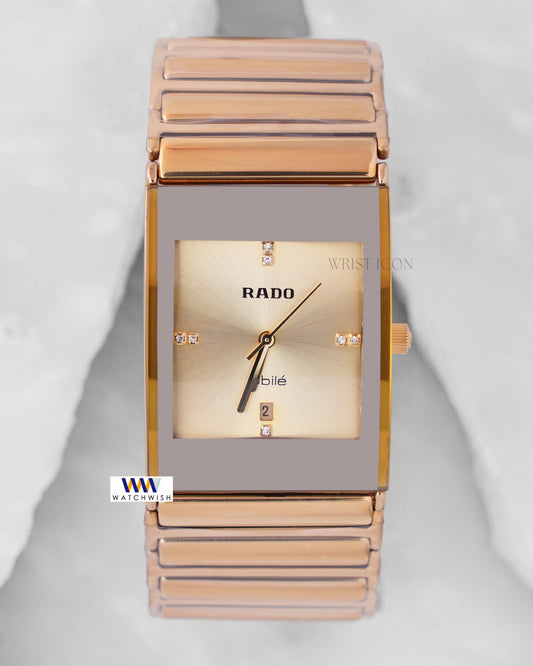 Latest Collection Square Yellow Gold With Golden Dial Chain Watch