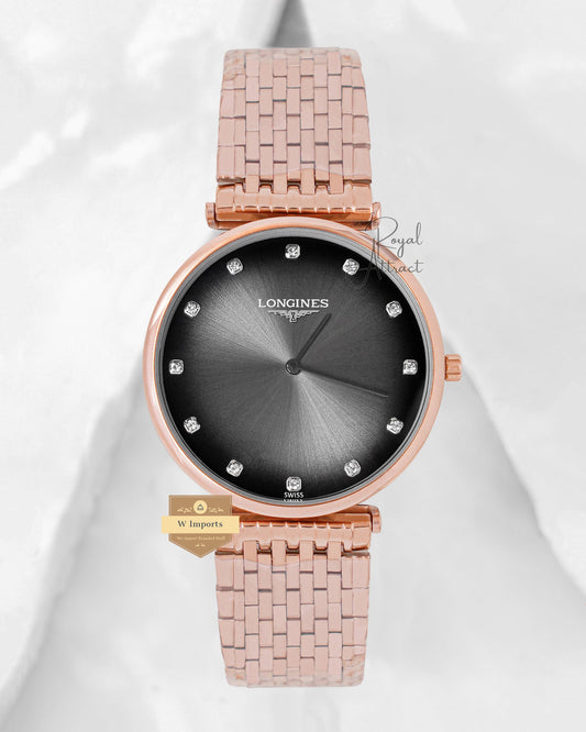 Latest Collection Rose Gold With Charcoal Gray Dial Chain Watch