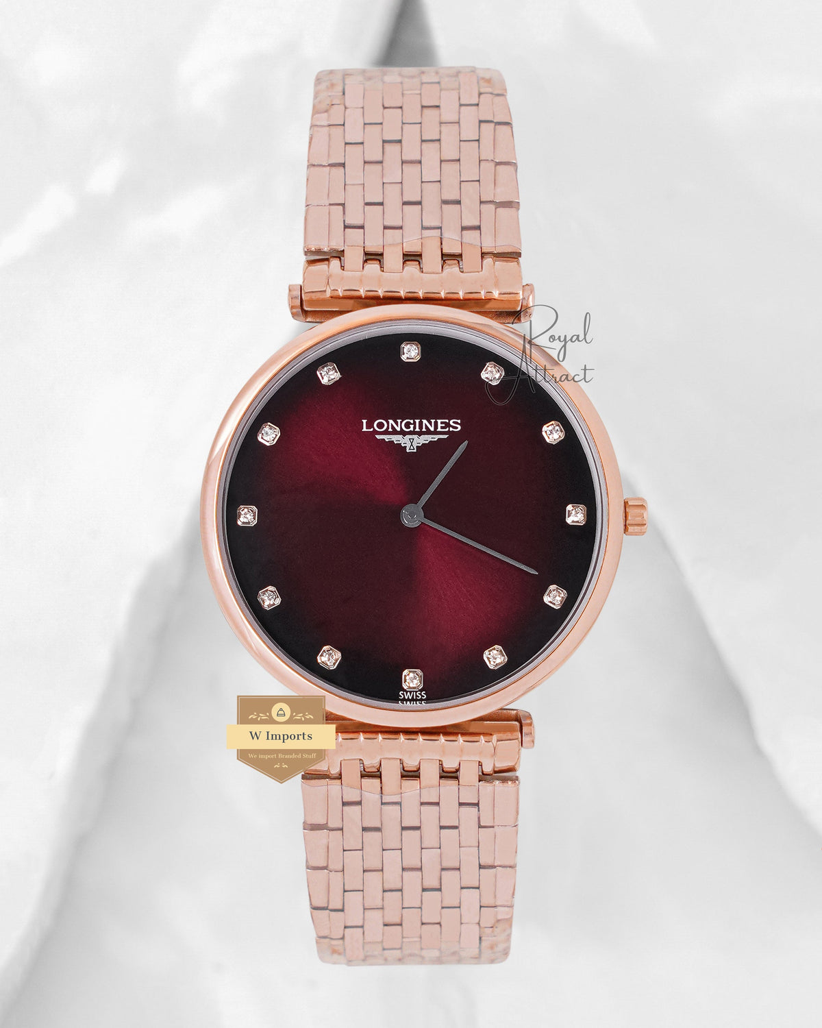 Latest Collection Rose Gold With Maroon Dial Chain Watch