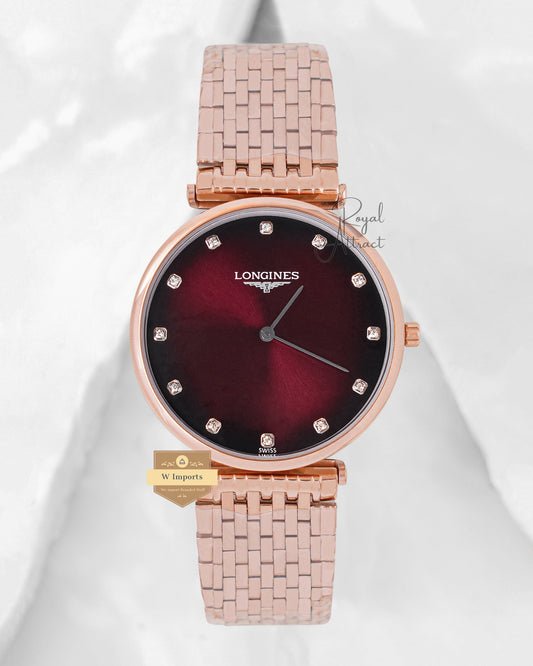 Latest Collection Rose Gold With Maroon Dial Chain Watch