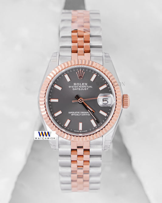 Latest Ladies Collection 31 Two Tone Rose Gold With Gray Dial Fluted Bezel & Stone Index Automatic Watch Ew Factory
