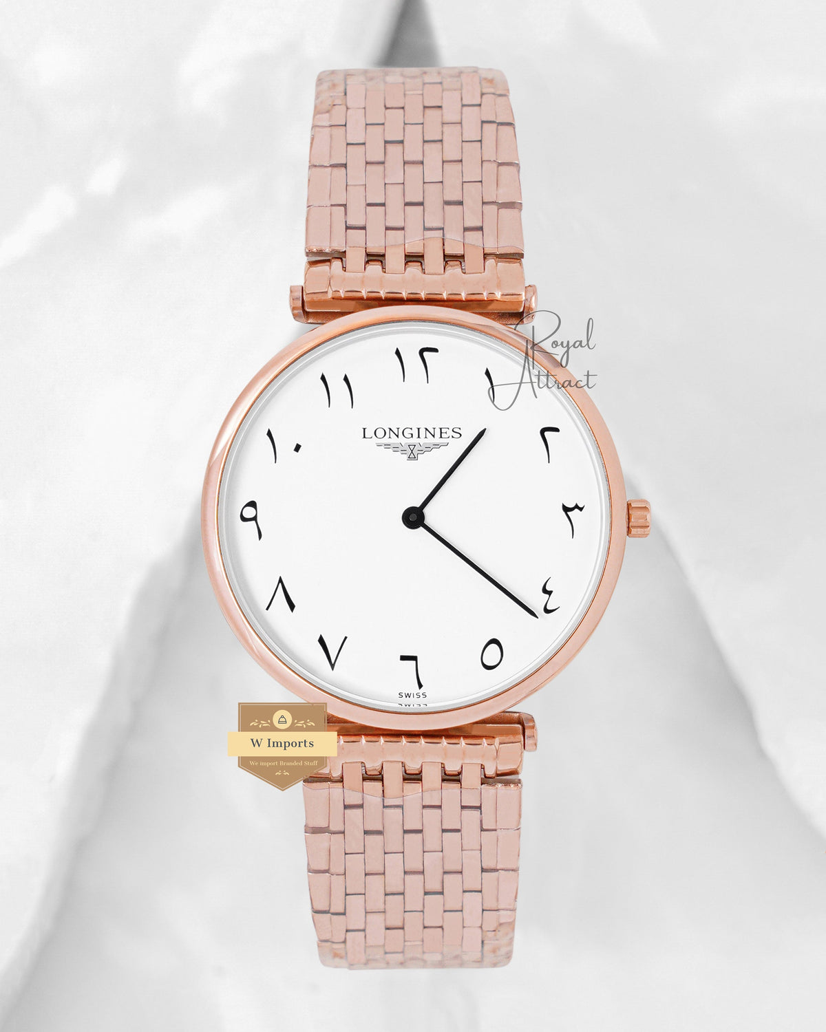 Latest Collection Rose Gold With Arabic Figure White Dial Chain Watch