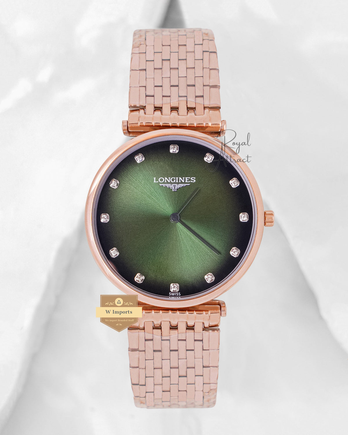 Latest Collection Rose Gold With Smoky Green Dial Chain Watch