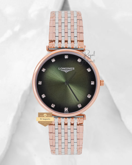 Latest Collection Two Tone Rose Gold With Green Dial Watch For Men