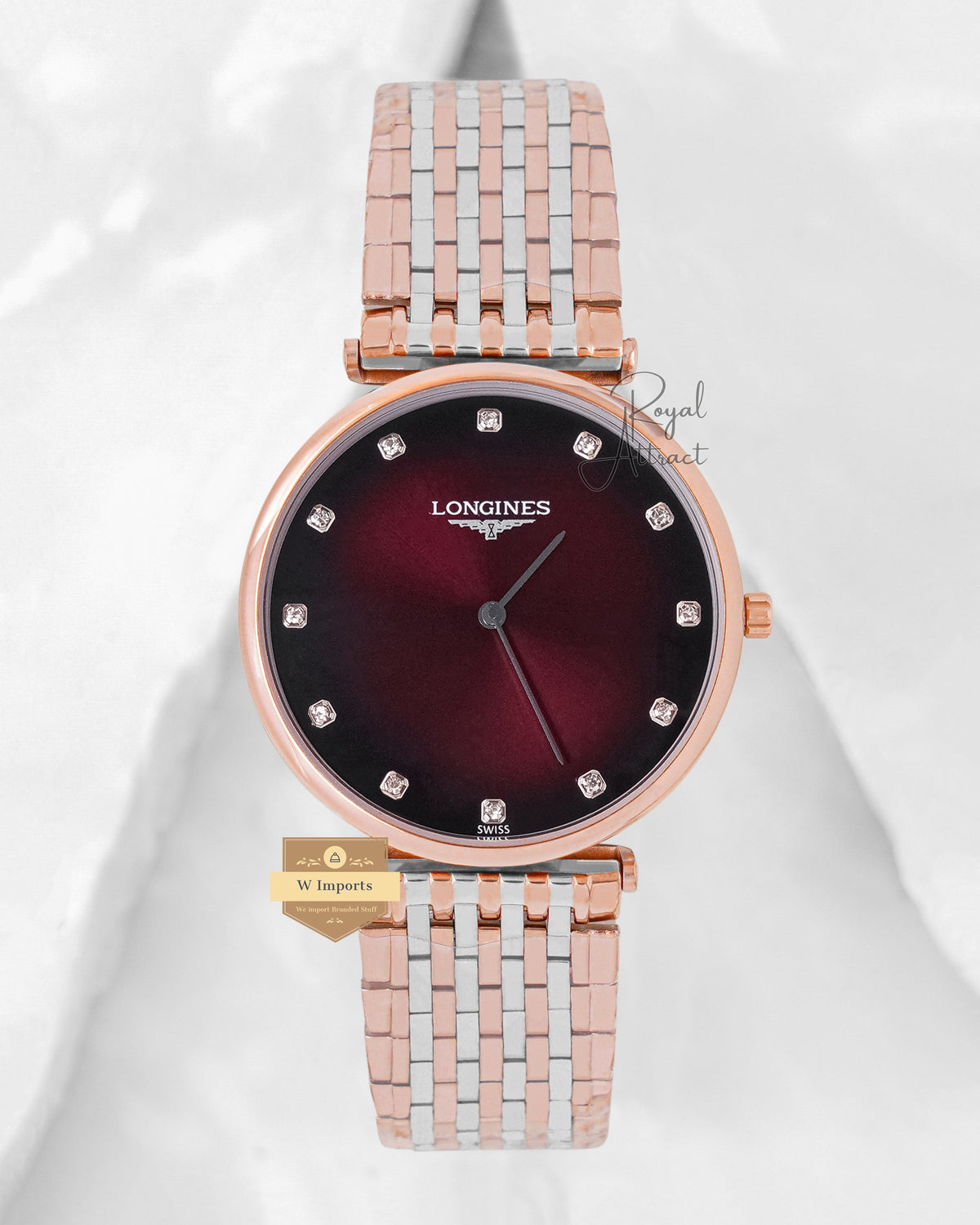 Latest Collection Two Tone Rose Gold With Maroon Dial Watch For Men
