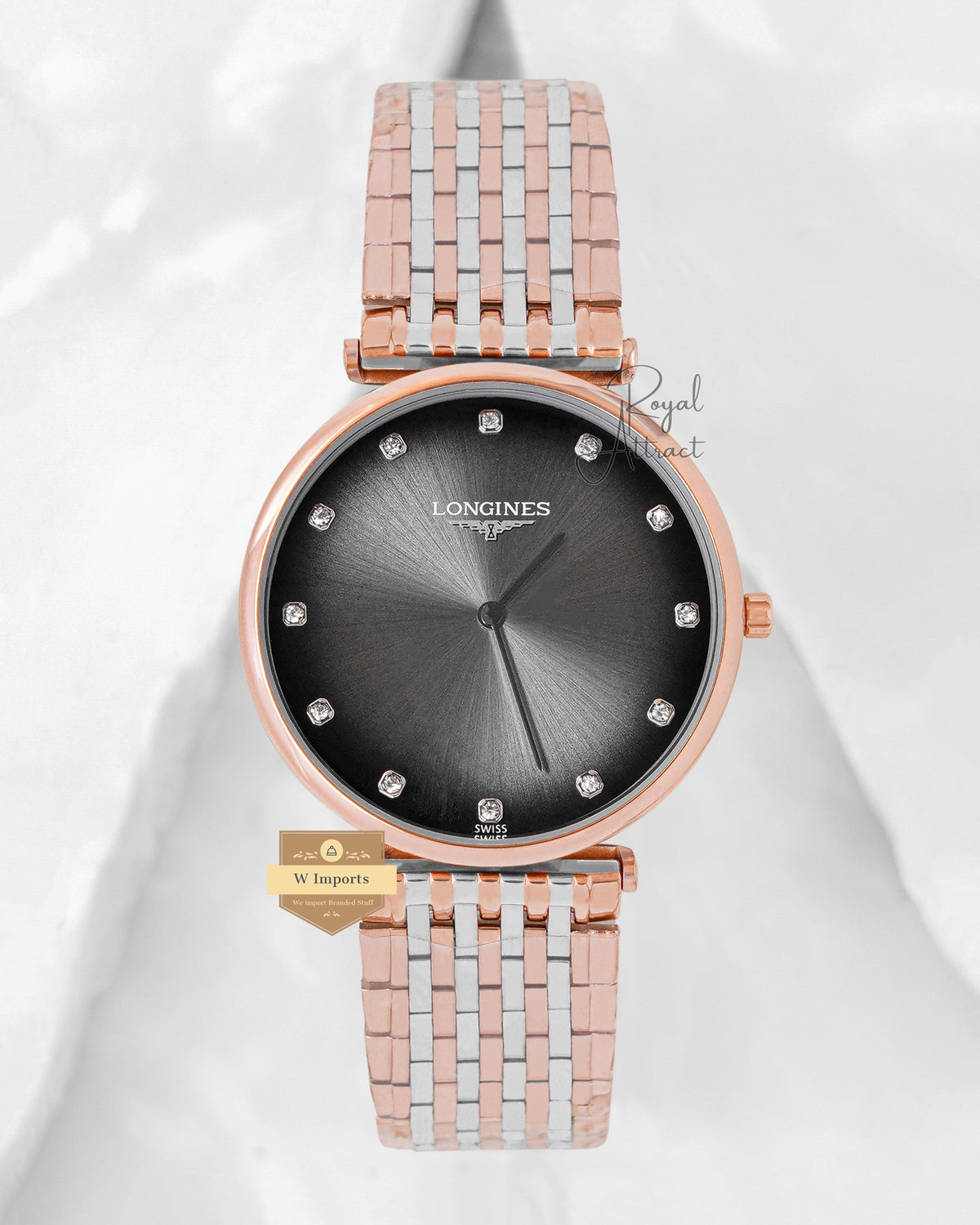 Latest Collection Two Tone Rose Gold With Charcoal Gray Dial Watch For Men