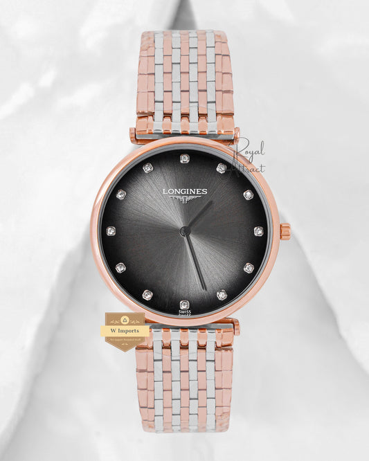 Latest Collection Two Tone Rose Gold With Charcoal Gray Dial Watch For Men