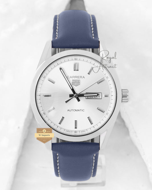 Latest Collection All Silver Case With Dial Blue Leather Strap Automatic Watch For Men