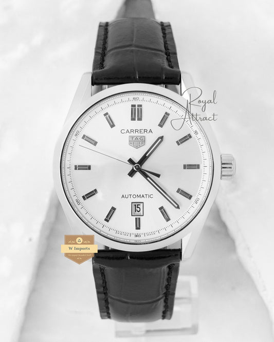 Latest Collection All Silver Case With Dial Leather Strap Automatic Watch For Men