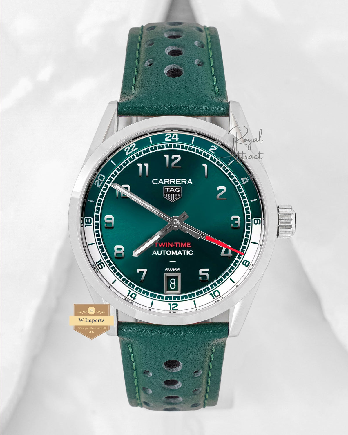 Latest Collection Silver Case With Green Dial Leather Strap Automatic Watch