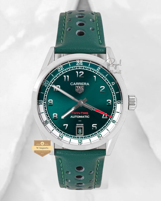 Latest Collection Silver Case With Green Dial Leather Strap Automatic Watch