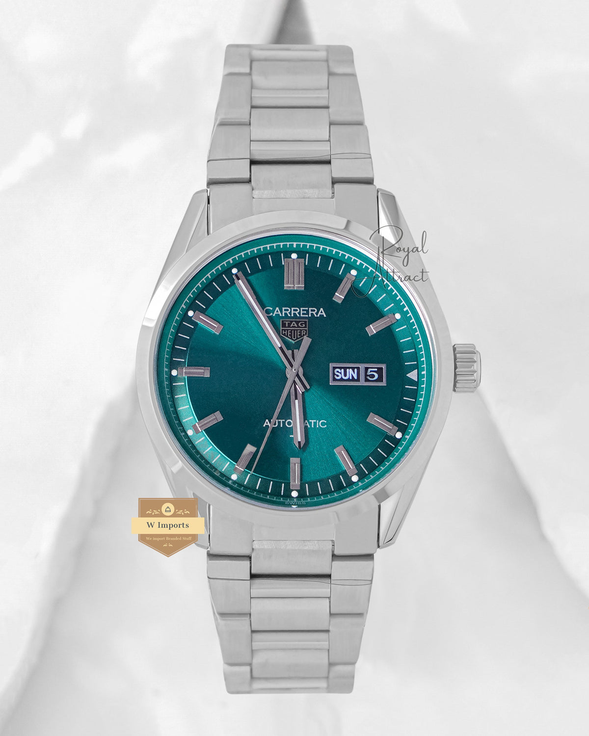 Latest Collection Silver With Green Sunray Dial Automatic Watch
