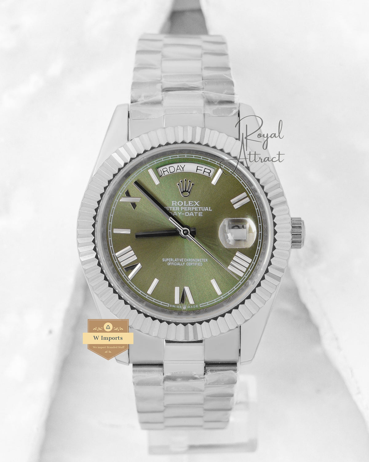 Latest Collection 40 Silver Chain With Green Dial & Fluted Bezel Roman Figure Automatic Watch ZR Factory